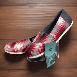 NWT Women’s Classic Tom's Red Alpargata Plaid Corduroy Shoes in Size 10 W Shoes